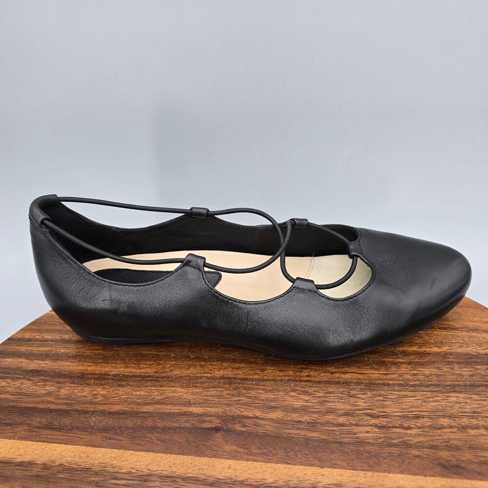 Earthies Earth Essen Ballet Flats Womens 10 B Black Leather Strappy Comfort